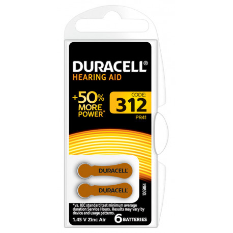 Duracell Hearing Air 6 piles 1,45V Zinc Air 312 (lot de 2)