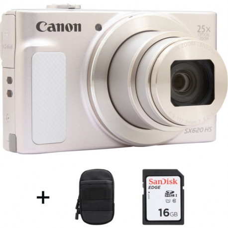 Canon Appareil Photo Compact SX620HS Argent et Blanc + Etui + SD 16Go