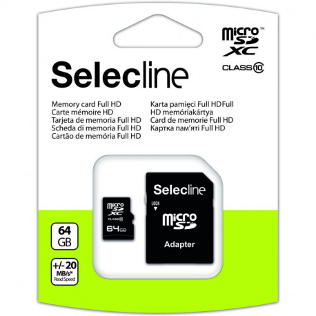 Selecline Carte Micro SDXC avec adaptateur Micro SD - 64 Go - Classe 10