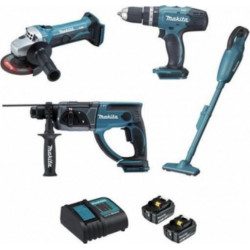 Makita Ensemble de 4 machines 18 V li-Ion 3 Ah (DHP453 + DGA452 + DHR202 + DCL180) DLX4126S