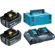 Makita Pack Énergie 18 Volts Li-Ion 2 batteries 6Ah BL1860B + 1 chargeur double DC18RD avec coffret MAK-PAC 198077-8