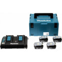 Makita 197503-4 Pack Énergie 18 Volts Li-Ion 4 batteries 4Ah BL1840 + 1 chargeur double DC18RD avec coffret MAK-PAC