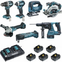 Makita Ensemble de 7 machines Makita (DDF484, DTD154, DGA506, DHS680, DHR243, DTM51, DJV182) DLX7014PTJ