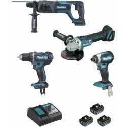 Makita Ensemble de 4 machines 18 V Li-Ion 5 Ah (DGA504 + DDF482 + DHR241 + DTD153) Makita DLX4080TX1