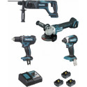 Makita Ensemble de 4 machines 18 V Li-Ion 5 Ah (DGA504 + DDF482 + DHR241 + DTD153) Makita DLX4080TX1