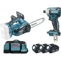 Makita Pack d'outillages 2 machines modèle DLX2088M Tronçonneuse DUC252 + visseuse à chocs DTD148 + 3 batteries 4Ah BL1840 SAC