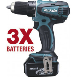 Makita Perceuse visseuse sans fil 18 v li-ion 3 Ahx3 batteries + coffret DDF456RF3J