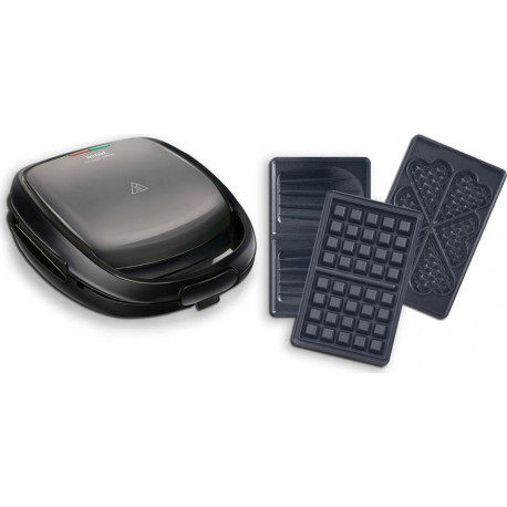 Tefal Snack Time Gaufrier Croque Monsieur + Plaque Gaufre Coeur Gris Noir 700W YY4119FB