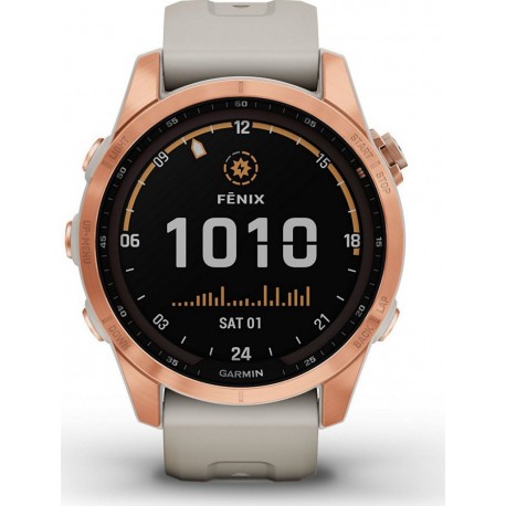 Garmin Montre sport Fenix 7S solar rose gold bracelet beige