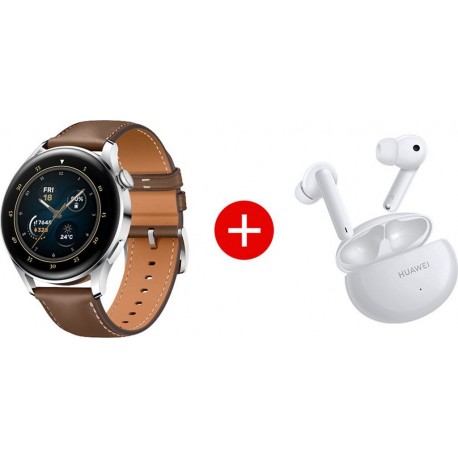 Huawei Montre connectée Pack Watch 3 Classic Marron+Freebuds 4i