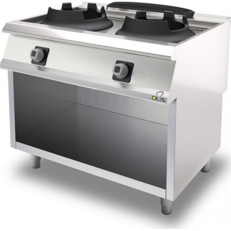 NC Wok gaz 2 feux sur placard ouvert diamante 90 - 2x10 ou 2x14 kw - olis - 2x14 kw900