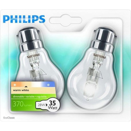 Philips 2 ampoules halogènes classiques B22 28W (35W) (lot de 3)