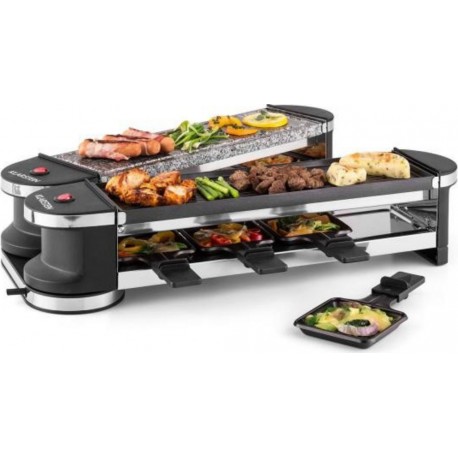 Klarstein tenderloin 50/50 machine à raclette & grill - 8 personnes - 1200W - pierre naturelle & aluminium