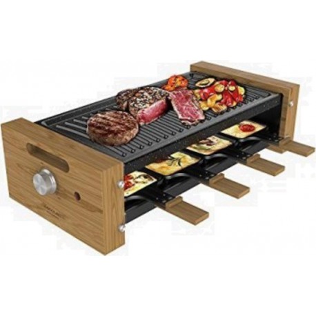 Raclette cecotec cheese&grill 8200 wood bois, 1200w, 8 poêles individuelles