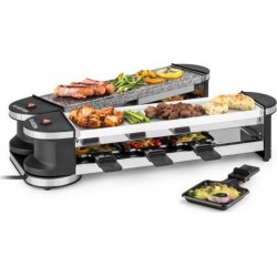 Klarstein tenderloin 50/50 - appareil á raclette & grill de table 1200 w, pierre naturelle blanche, 8 personnes