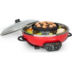 Klarstein tafelrunde hot pot 5 litres & plaque de grill ø 22cm - 1350W - protection anti-surchauffe - cuve inox - rouge GQ23-Taf