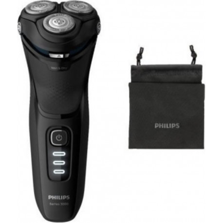 Philips s3233/52 rasoir électrique series 3000 100% - 27 lames auto-affûtées - 5 directions + trousse de voyage PHI8710103911159