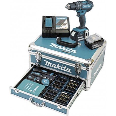 Makita Perceuse-visseuse à percussion sans fil 18V / 3,0 Ah, 2 batteries + chargeur en coffret alu + set d’accessoires 96 pcs