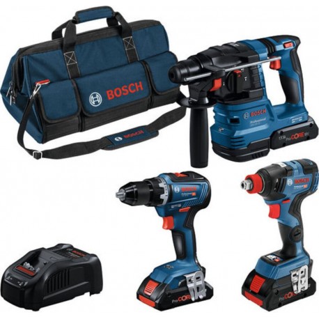 Bosch Combo Kit 3 pièces 18V : GSR 18V-55/GDX 18V-200/GBH 18V-22, 3xbatterie, chargeur rapide