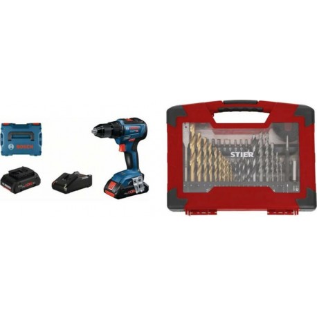 Bosch Perceuse-visseuse sans fil GSR 18V-55, 2x 4,0Ah ProCORE18V, chargeur - Set 2 pièces avec forets TiN, scie & jeu de embouts