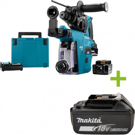 Makita DHR242RTJW Marteau combiné 18 Volt 5.0 AH Li-ion + DX06 extraction intégrée avec filtre Hepa