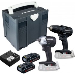 Panasonic EYC242PN2G Kit combiné perceuse à percussion Accu EY79A2 et clé à percussion EY75A8 sans balais au carbone 18 Volt 3.0