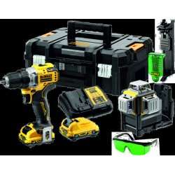 DeWalt DCK212D2T-QW Jeu de tournevis de perçage DCD701 + DCE089 Laser à ligne transversale verte 12V 2.0 ah Li-Ion dans une mall