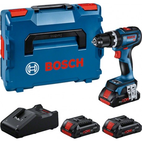 Bosch Bleu 0615A5002W GSB 18V-90 C Marteau perforateur sans fil 3x ProCORE18V 4.0Ah et chargeur GAL 18V-40 en L-BOXX