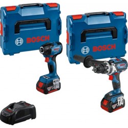 Bosch Bleu 0615990N2W Perceuse sans fil GSR 18V-110 + clé à chocs GDR 18V-210 C 18 Volt 5.0 AH Li-Ion en L-BOXX