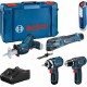 Bosch Bleu 0615990N1D 5 Toolkit 12V - perceuse sans fil + scie à guichet + visseuse à chocs + outil multifonction + lampe 12V 3x
