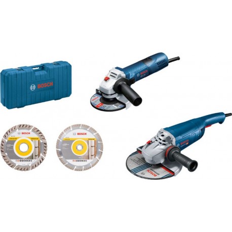 Bosch Bleu 06018C130A GWS 22-230 J + GWS 7-125 Meuleuse d'angle 230 mm et 125 + meules diamantées