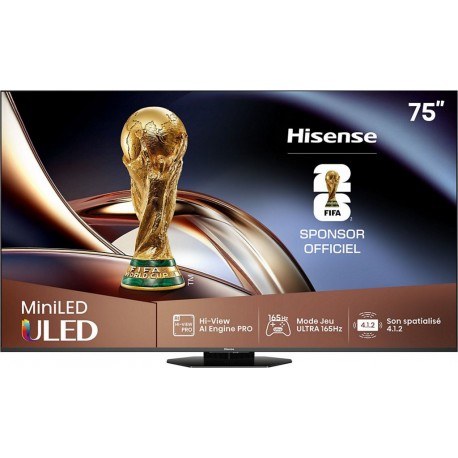 Hisense TV Mini Led 75U8Q 2025-75 pouces (189cm)